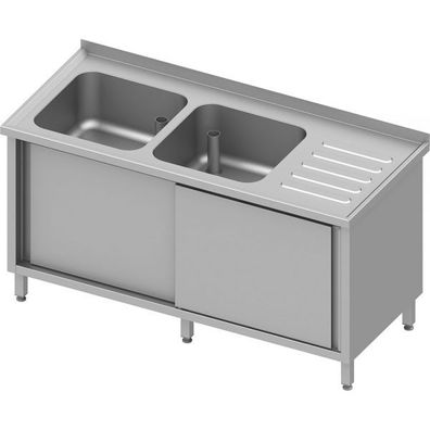 Stalgast Spülschrank mit Schiebetüren, 1500x700x850 mm, mit zwei Becken links,