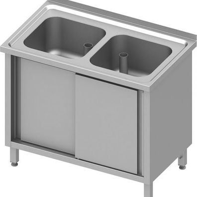 Stalgast Spülschrank mit Schiebetüren 1000x700x850 mm, mit zwei Becken mit Aufkant