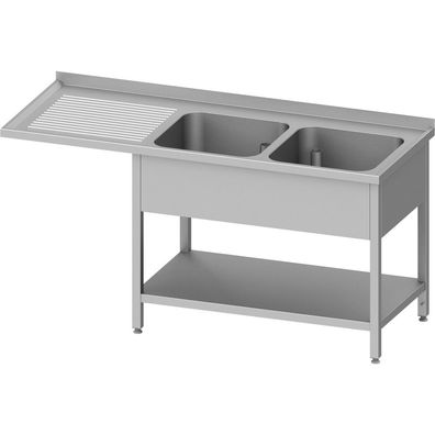 Stalgast Spültisch mit Grundboden, und Überstand, 1800x600x900 mm, mit zwei Becken
