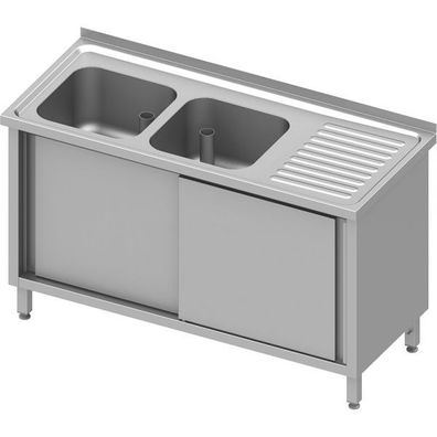 Stalgast Spülschrank mit Schiebetüren 1400x700x850 mm, mit zwei Becken links, mit
