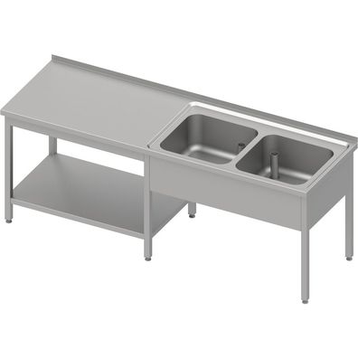 Stalgast Cheftisch mit Grundboden unter der Arbeitsfläche, mit zwei Becken rechts