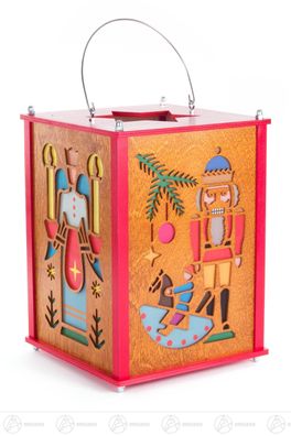 Laterne mit Engel, Bergmann, Nussknacker und Seiffener Kirche 19 cmx37 cmx19 cm