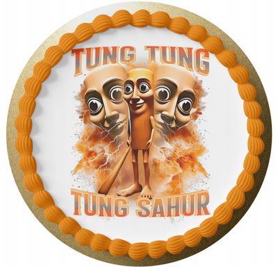Tung Tung Tung Sahur Essbar Brainrot Zuckermasse Tortenbild Tortenaufleger + 4 Muffin