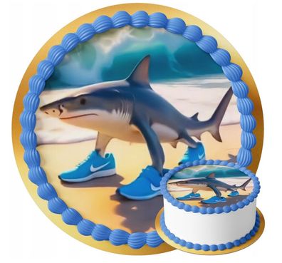 Tralalero Tralala Essbar Brainrot Zuckermasse Tortenbild Tortenaufleger + 4 Muffin