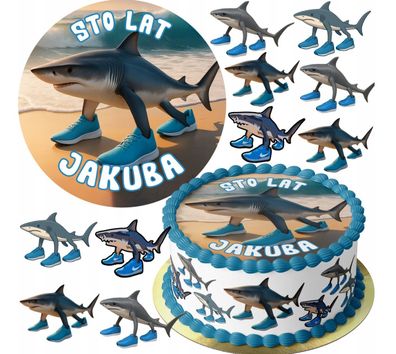 Tralalero Tralala Essbar Brainrot Zuckermasse Tortenbild Tortenaufleger + 4 Muffin 01