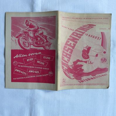 DDR Oldtimer ADMV Rennsport Programmheft Sachsenring 1956 Prospekt