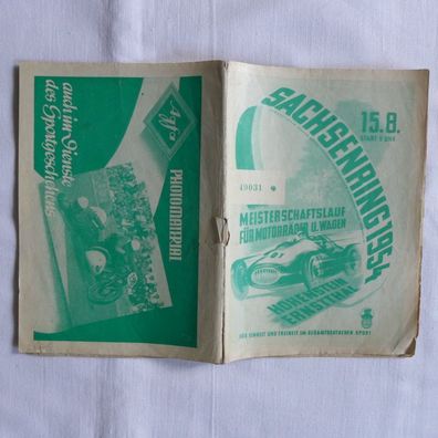 DDR Oldtimer ADMV Rennsport Programmheft Sachsenring 1954 Prospekt