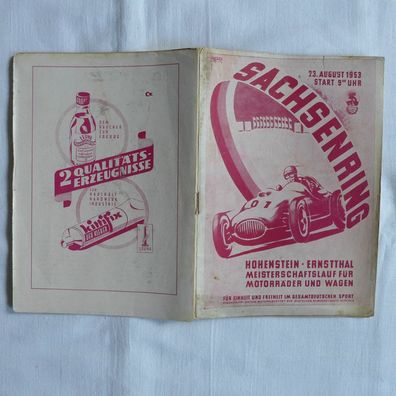 DDR Oldtimer ADMV Rennsport Programmheft Sachsenring 1953