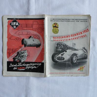 DDR Oldtimer ADMV Rennsport Programmheft Sachsenring 1952 Prospekt