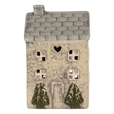 Clayre & Eef Teelichthalter Haus 9x8x15 cm Beige Keramik (Gr. 9x8x15 cm)