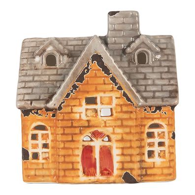 Clayre & Eef Teelichthalter Haus 13x8x14 cm Orange Keramik (Gr. 13x8x14 cm)