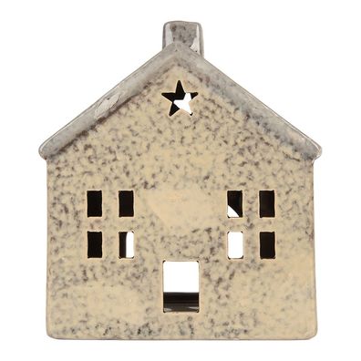 Clayre & Eef Teelichthalter Haus 13x8x15 cm Beige Keramik (Gr. 13x8x15 cm)