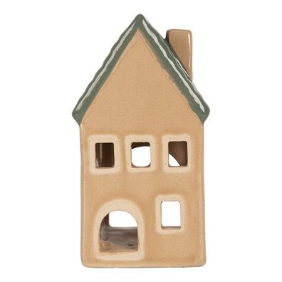 Clayre & Eef Teelichthalter Haus 6x6x11 cm Beige Keramik (Gr. 6x6x11 cm)