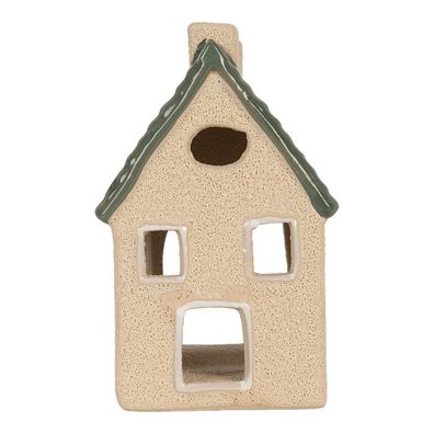 Clayre & Eef Teelichthalter Haus 8x11x14 cm Beige Keramik (Gr. 8x11x14 cm)