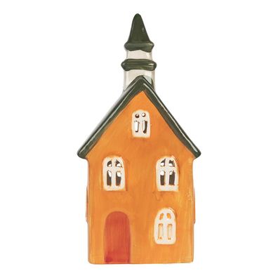 Clayre & Eef Teelichthalter Haus 10x7x21 cm Orange Keramik (Gr. 10x7x21 cm)