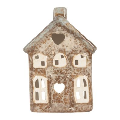Clayre & Eef Teelichthalter Haus 9x6x13 cm Beige Keramik (Gr. 9x6x13 cm)