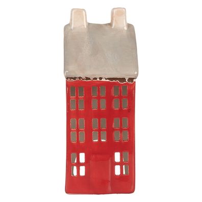 Clayre & Eef Teelichthalter Haus 7x7x18 cm Rot Keramik (Gr. 7x7x18 cm)