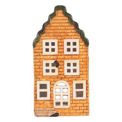 Clayre & Eef Teelichthalter Haus 9x10x19 cm Orange Keramik (Gr. 9x10x19 cm)