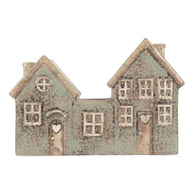 Clayre & Eef Teelichthalter Haus 22x9x15 cm Grün Keramik (Gr. 22x9x15 cm)
