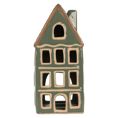 Clayre & Eef Teelichthalter Haus 9x8x19 cm Grün Keramik (Gr. 9x8x19 cm)