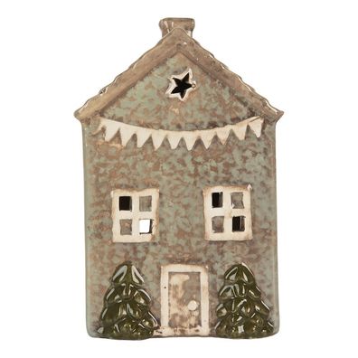 Clayre & Eef Teelichthalter Haus 10x8x15 cm Grün Keramik (Gr. 10x8x15 cm)