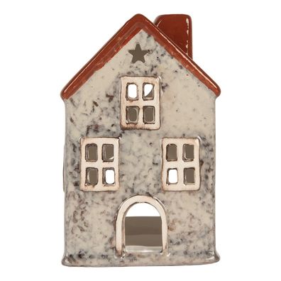 Clayre & Eef Teelichthalter Haus 8x7x13 cm Grau Keramik (Gr. 8x7x13 cm)