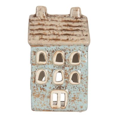 Clayre & Eef Teelichthalter Haus 8x7x15 cm Blau Keramik (Gr. 8x7x15 cm)