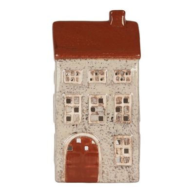 Clayre & Eef Teelichthalter Haus 12x8x24 cm Beige Keramik (Gr. 12x8x24 cm)