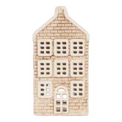 Clayre & Eef Teelichthalter Haus 9x10x19 cm Beige Keramik (Gr. 9x10x19 cm)