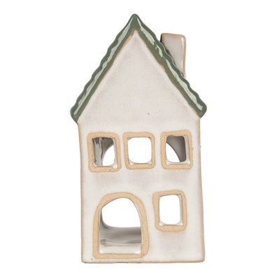 Clayre & Eef Teelichthalter Haus 7x7x13 cm Grau Keramik (Gr. 7x7x13 cm)