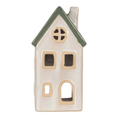 Clayre & Eef Teelichthalter Haus 9x8x18 cm Beige Keramik (Gr. 9x8x18 cm)