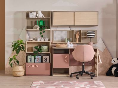 Schreibtisch-Set Rosie 4-Teilig in Rosa/Beige
