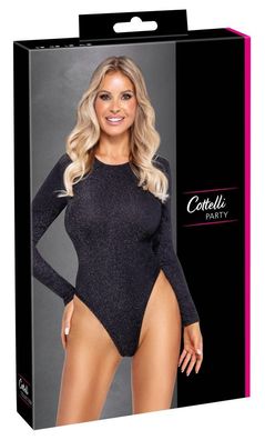 Body Cottelli PARTY - ORION - Langarm-Riobody - Schwarz mit Silberglitzer Gr.S