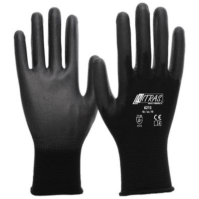Nitras Nylonhandschuhe, schwarz, PU-Beschichtung, schwarz, EN 388