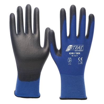 Nittras SKIN, Nylonhandschuhe, blau, PU-Beschichtung, schwarz
