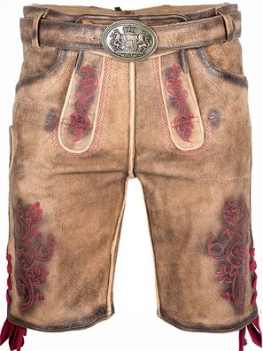 Lederhose Utz sand weinrot nappato