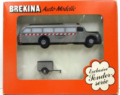 Brekina H0 1/87 5003 Post Collection MB Baustoffwagen mit Anhänger OVP (4486k)