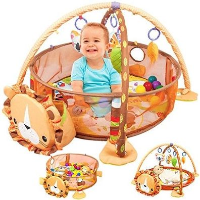 4myBaby GmbH Krabbeldecke mit Spielbogen & Bällen - Baby-Spielmatte Tiger mit Spielze