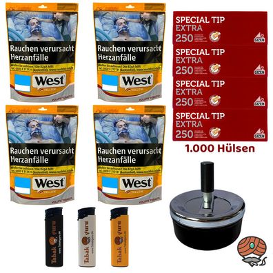 West Yellow Volumentabak Beutel 4x 90g, Gizeh Special Tip Extra Hülsen, Zubehör