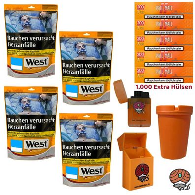 West Yellow Volumentabak Beutel 4x 90g, Pall Mall Xtra Hülsen, Zubehör