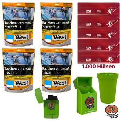 West Yellow Volumentabak Beutel 4x 90g, 1000 JPS Red Hülsen, Zubehör