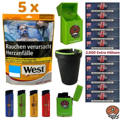 West Yellow Volumentabak Beutel 5x 90g, Pall Mall Red Xtra Hülsen, Zubehör