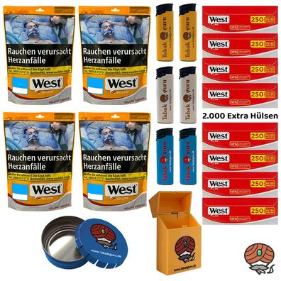 West Yellow Volumentabak Beutel 5x 90g, West Red Extra Hülsen, Zubehör