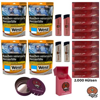 West Yellow Volumentabak Beutel 5x 90g, 2000 Hülsen, Zubehör