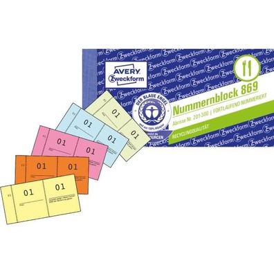 50x Avery Zweckform® 869 Nummernblock Kompaktblock farbig sortiert gelb orange pink b