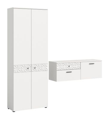 Garderobenkombination (B/H/T 195x192x34 cm) in weiß NB und Hochglanz absetzungen