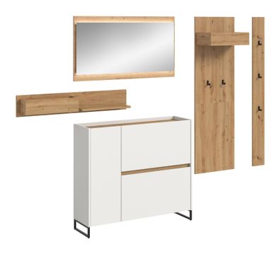 Garderobenkombination inkl. Beleuchtung in weiß Nachbildung und Artisan Oak Nac