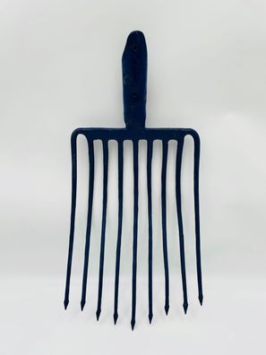 Steingabel 9 Zinken Forke, Kohlengabel, Steinforke, Kohlegabel mit Federdülle