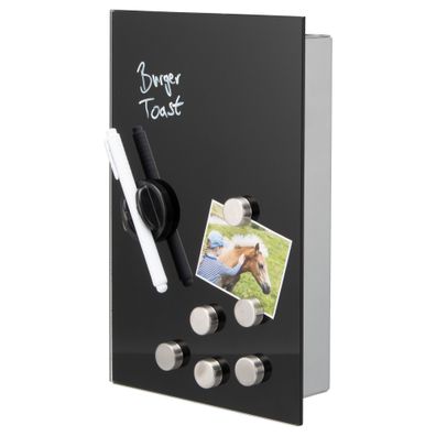 bremermann Schlüsselkasten mit schwarzer Glasfront, beschreibbar, 8 Haken, 6 Magnete,