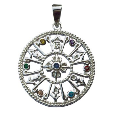 Anhänger OM MANI PADME HUM 3 cm 6,4 g Silber 925er 7 Zirkonia Symbolschmuck